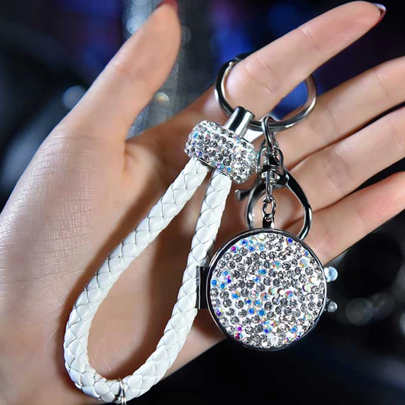 1 шт. Высококачественный винтажный кожанный браслет автомобильный брелок кристалл держатель для ключей футляр для хранения колец натуральная сумка подвеска с зеркалом