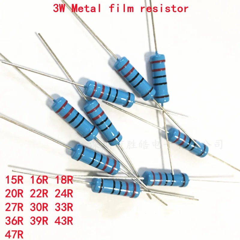 10pcs 3w 1% metal film resistor 4 7r 5 1r 5 6r 6 2r 6 8r 7 5r 8 2r 9 1r 10r 12r 15r 18r 20r 22r 24r 27r 30r 33r 36r 39r Металлический пленочный резистор 3 Вт 1% 15R 16R 18R 20R 22R 24R 27R 30R 33R 36R 39R 43R 47R 15 16 18 20 22 24 27 30 33 36 39 43 47 Ом, 10 шт.