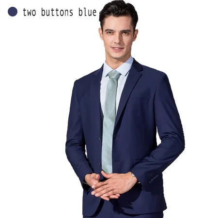 Men Two Pieces Suits Luxury Slim Fit Blazer Jackets Pants Hight Quality Clothes Male Violet Wine Red Grey Black Blue Khaki A112 - Color: two buttons blue