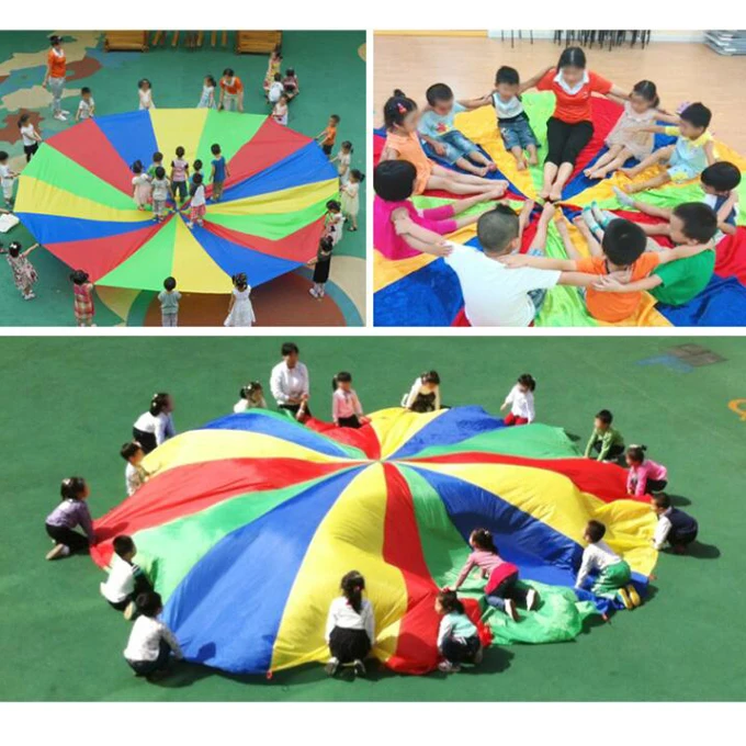 Детские игры. Радужные парашютные игрушки Kindergarden Сенсорные игры на открытом воздухе для игр для детей различных размеров