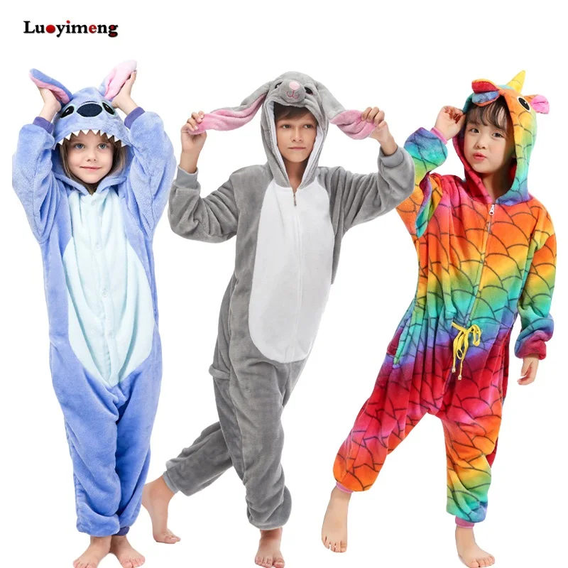 Кигуруми кошка комбинезоны для детей пижамы зимняя одежда для сна Единорог детские пижамы для мальчиков и девочек пижамы для костюмированной игры костюм комбинезоны
