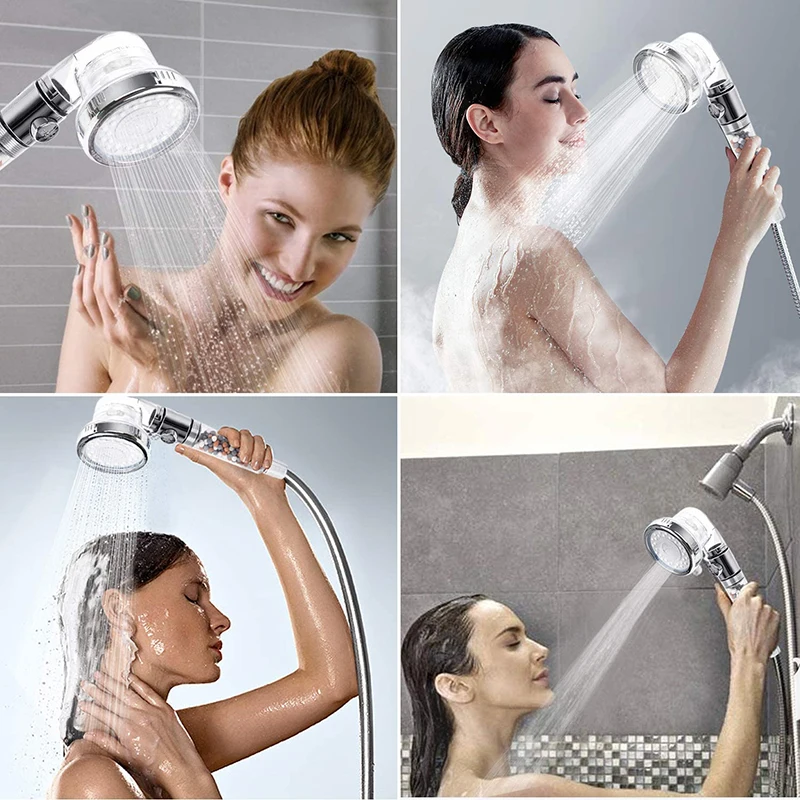 Ionic Shower Head 3 Modes Adjustable High Pressure Water Saving Filter Spray Nozzle Replaceable Panel and Filter Elements