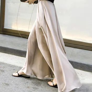 

TVVOVVIN Autumn High Elastic Waist Trousers For Women Wide Leg Pants Chiffon Loose Oversize Wide Leg Pant For Women Fashion B029