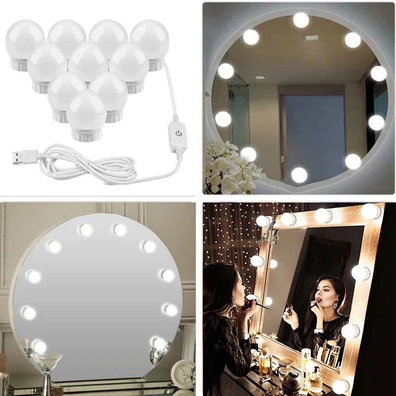 Туалетный столик светодиодный 12 в косметический зеркальный светильник, лампа для туалетного столика, бесступенчатый светильник с регулируемой яркостью, usb-порт для зарядки, регулируемый светильник s