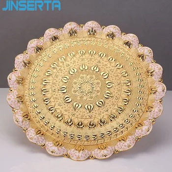 

JINSERTA Metal Storage Tray Jewelry Display Plate Luxury Gold Round Dessert Fruit Cake Plate for Home Party Wedding Decor