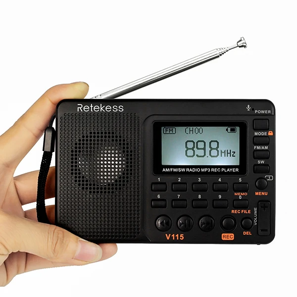 Retekess V115 FM/AM/SW радио приемник бас звук MP3 плеер REC рекордер портативное радио с таймером сна TF карта портативный карманный