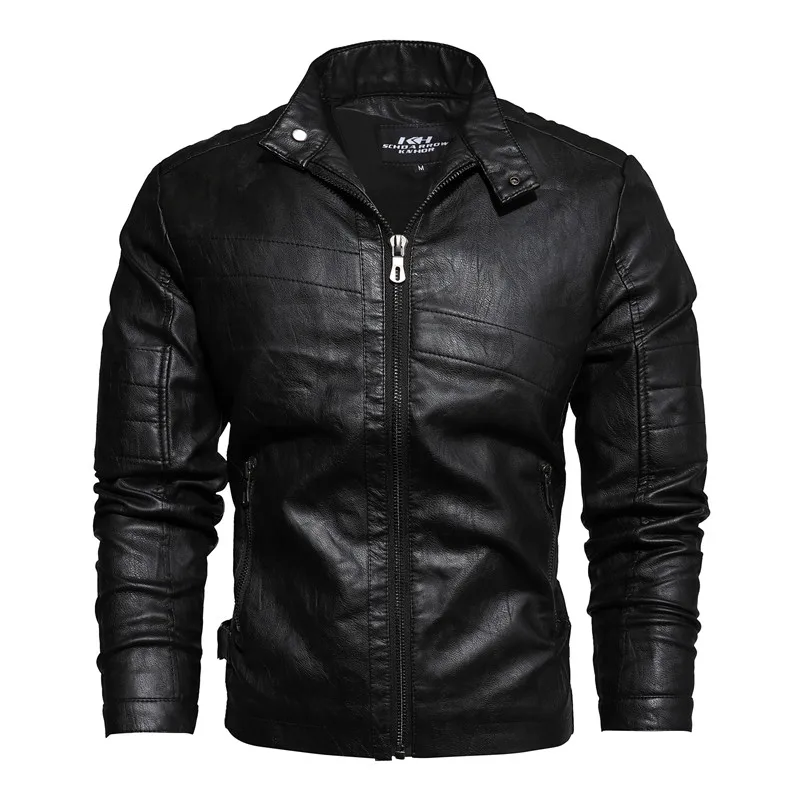 Fashion Winter Leather Jacket Men Stand Collar Motorcycle Washed Retro Velour Leather Jacket European Size Mens Coats Punk Style leather bomber jacket Casual Faux Leather