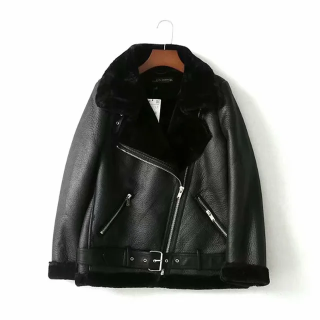 Za Fur Long Sleeved Loose Belt Warm Women's Jacket Lamb Wool Winter Thickened Locomotive Lapel Female Coat Beige Black Chic PU MULTI