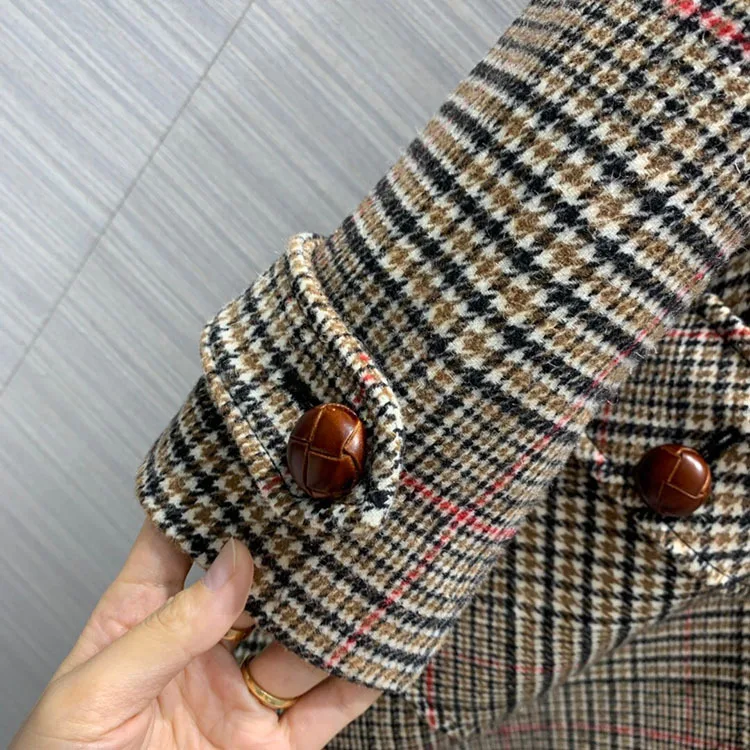 2019FW autumn new women double breated plaid wool jacket outerwear female casual long coat for ladies clothes tclai