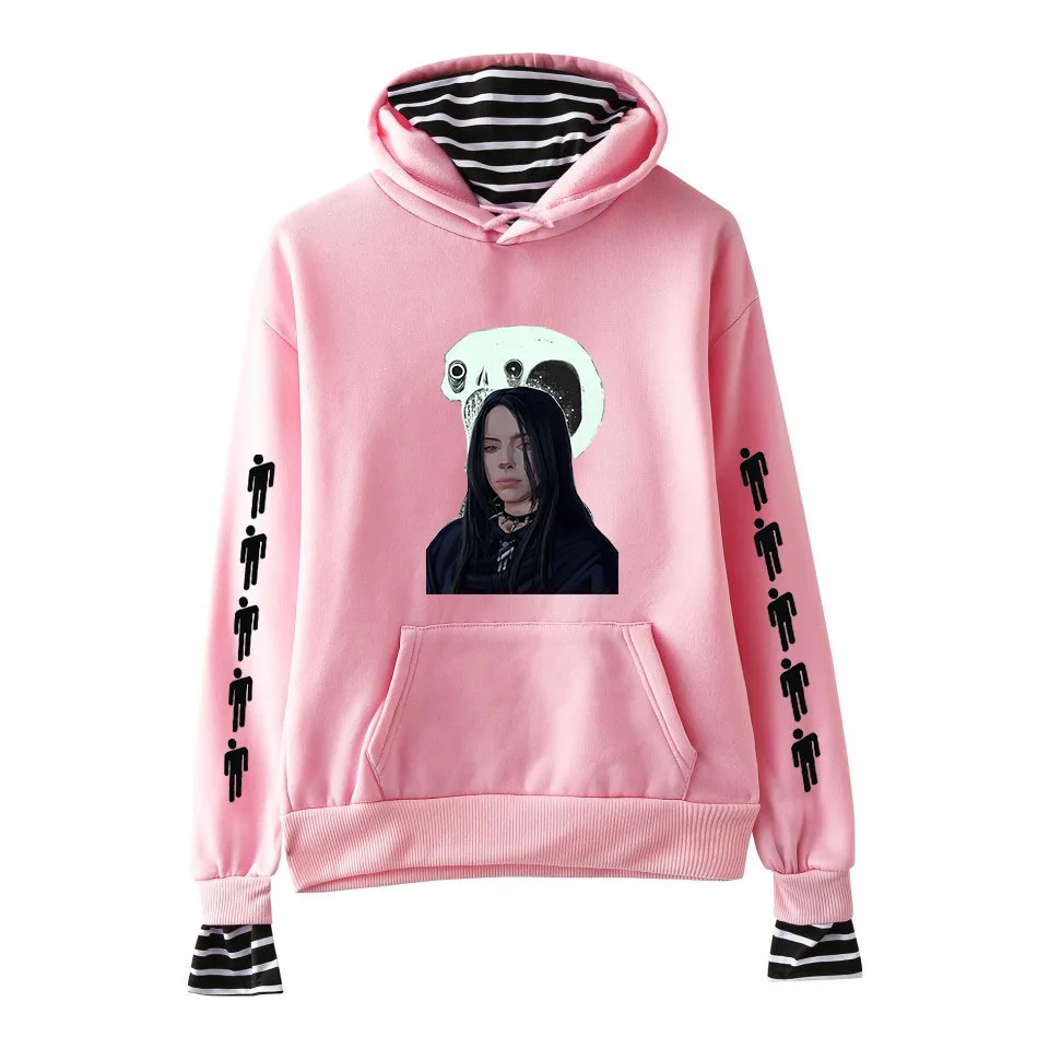 Billie Eilish худи с принтом унисекс, толстовки с длинными рукавами, пуловеры, модные толстовки с капюшоном, топы в стиле хип-хоп, полосатая уличная одежда - Цвет: style 3 - pink