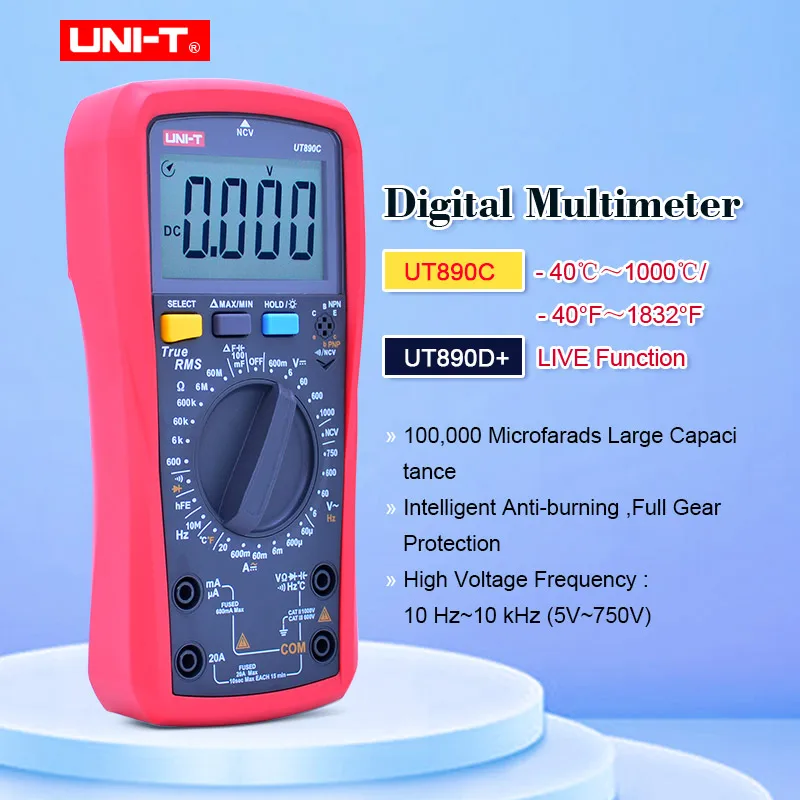 Цифровой мультиметр UT890C/UT890D + истинный RMS ручной диапазон переменный ток емкость