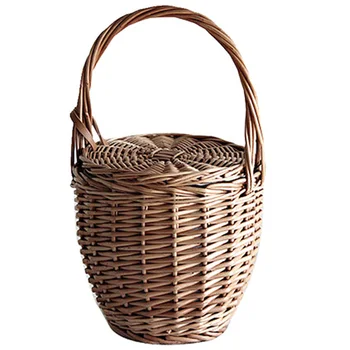 

Fashion Summer New Women Beach Basket Straw Hand Bag Cover Handbag Wicker Handmade Small Women Bohemia Tote Travel Clutch(Brown)