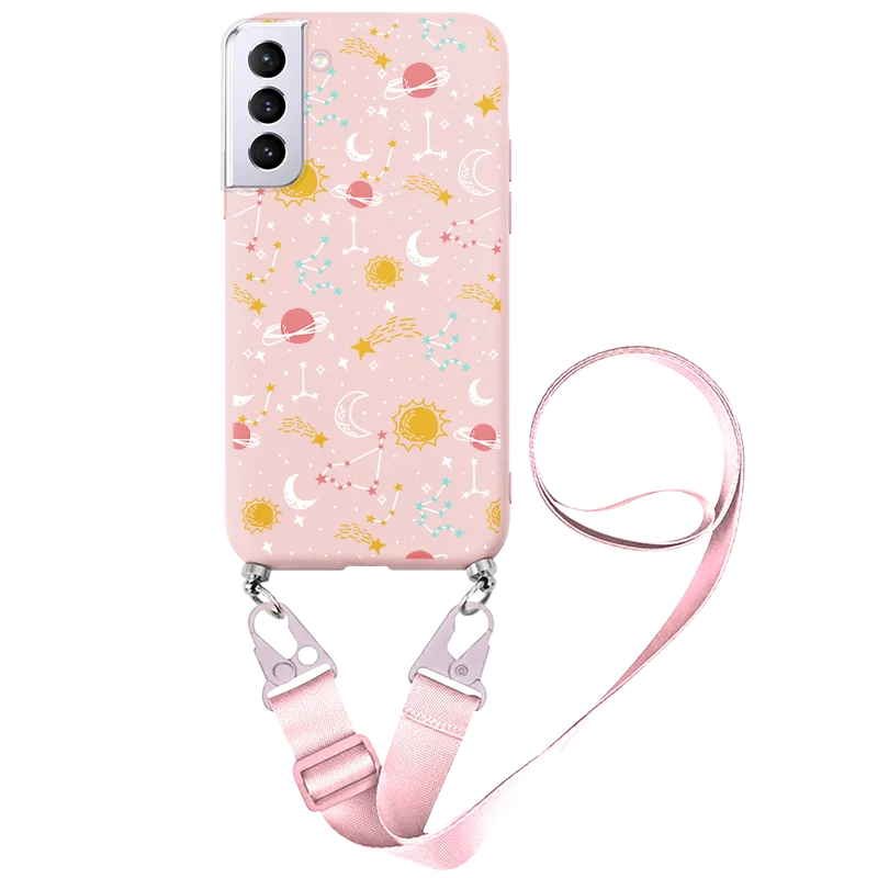 silicone case samsung For Samsung Galaxy S22 Plus Ultra 5G Flower Lanyard Necklace Chain Cord Cases For Samsung Galaxy S22 Plus Strap Rope Fundas Bags samsung cute phone cover