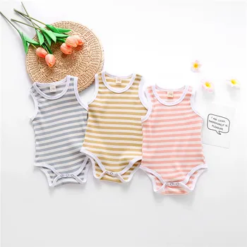 

2020 Summer Baby Rompers Baby Boys Girls Clothing Newborn Baby Infant Knitted Striped Sleeveless Rompers Jumpsuits Kids Clothes