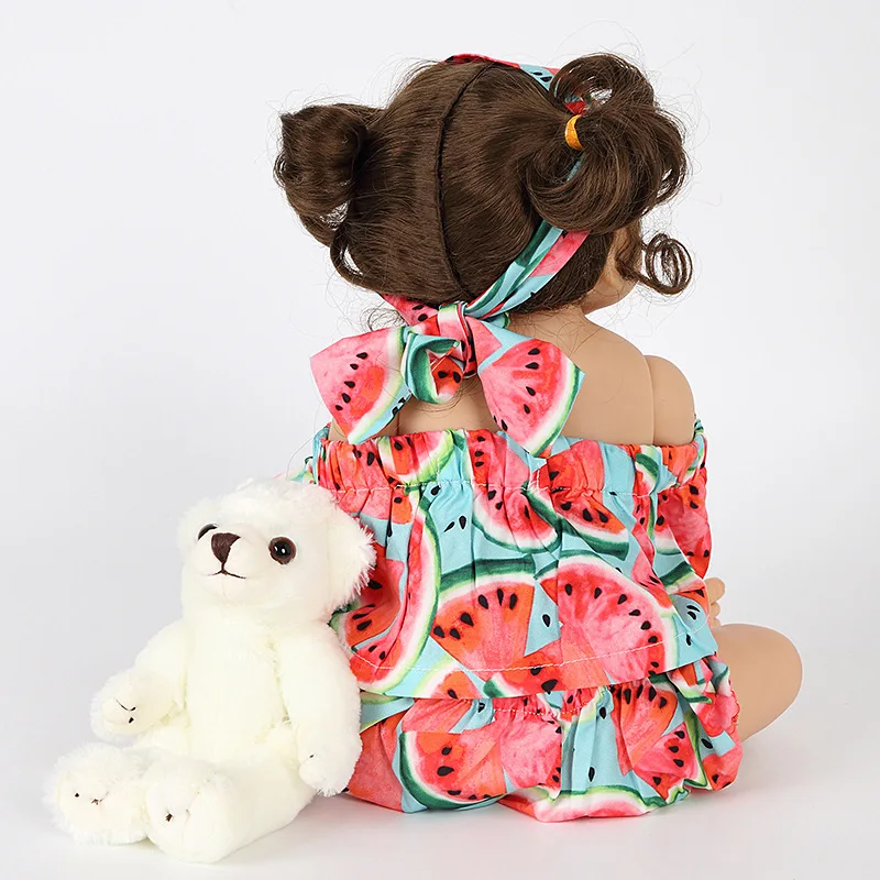 55 см Reborn Baby Doll игрушка силиконовая ткань с принтом арбуза тело короткие объемные волосы Реалистичная Детская кукла Малыш Дети ролевые игры