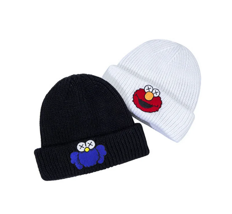 Мультфильм Улица Сезам Elmo шапочка вязаные часы шапка с манжетами теплые зимние головные уборы для мужчин и женщин акриловая вышивка череп Кепка Хип-хоп Лыжная