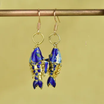 

Latest Cloisonne Enamel Koi Fish Women Earrings Animal Ear Ornaments Dangle Handmade Accessory Fashion Chinese style Ear drop