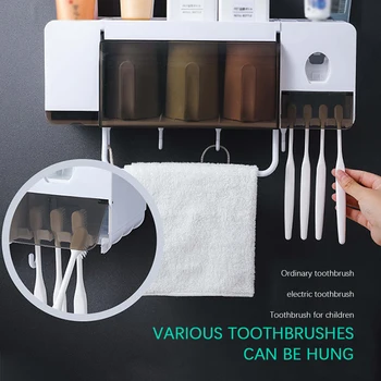 

Multifunctional Bathroom Storage Box Household Items Toothbrush Holder Toothpaste Extruder Bathroom Accessories Dispenser Set