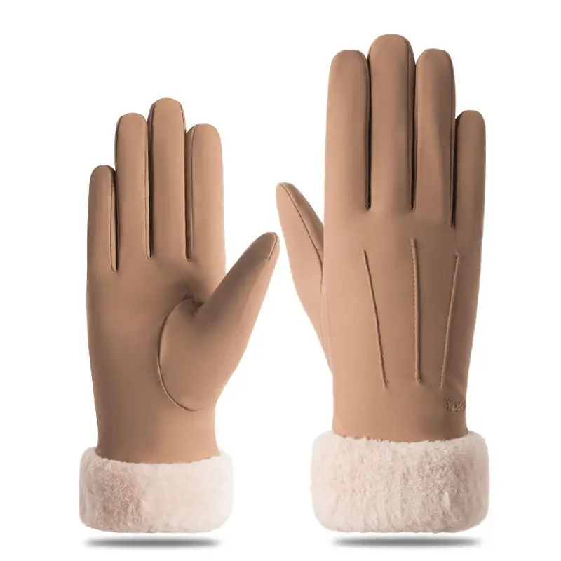 Winter lady touch screen Gloves plus fleece warm suede adorable student bike drive with thickened cold glove
