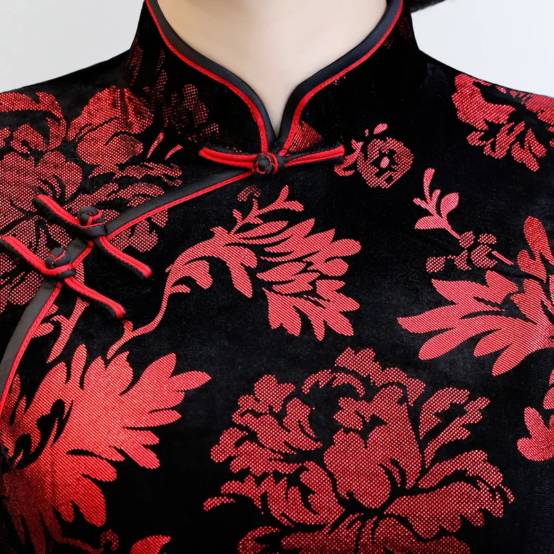Осень и зима стиль средней длины рубашка с коротким рукавом бархат Cheongsam