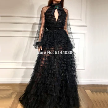

Dubai Black Perspective Sexy Evening Dresses 2019 Bow CUT-OUT Long Sleeves Evening Gowns Robe De Soiree