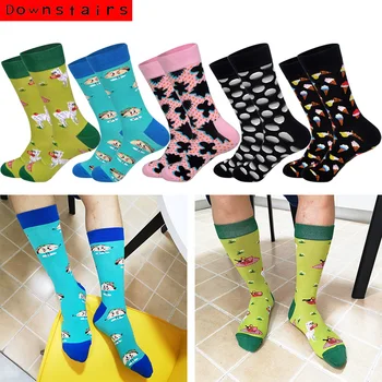 

Downstairs Combed Socks for Men 2019 Autumn Newly Ice Cream Dog Street Wear Crew Cotton Happy Socks Calcetines Hombre
