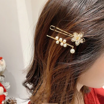 

New Hair Clip Hand-woven Crystal Flower Word Clip Set Retro Pearl Hair Clip