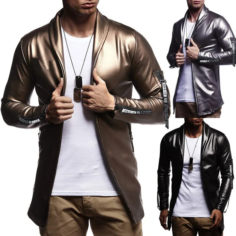 

2019 Winter Europe And America Slim Fit PU Leather Zipper Locomotive pi xi zhuang Best Man Suit Men's Locomotive Leather Jacket