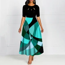 Женское винтажное платье макси с коротким рукавом и круглым вырезом, с бантом, трапециевидной формы, со стандартной талией, осеннее платье