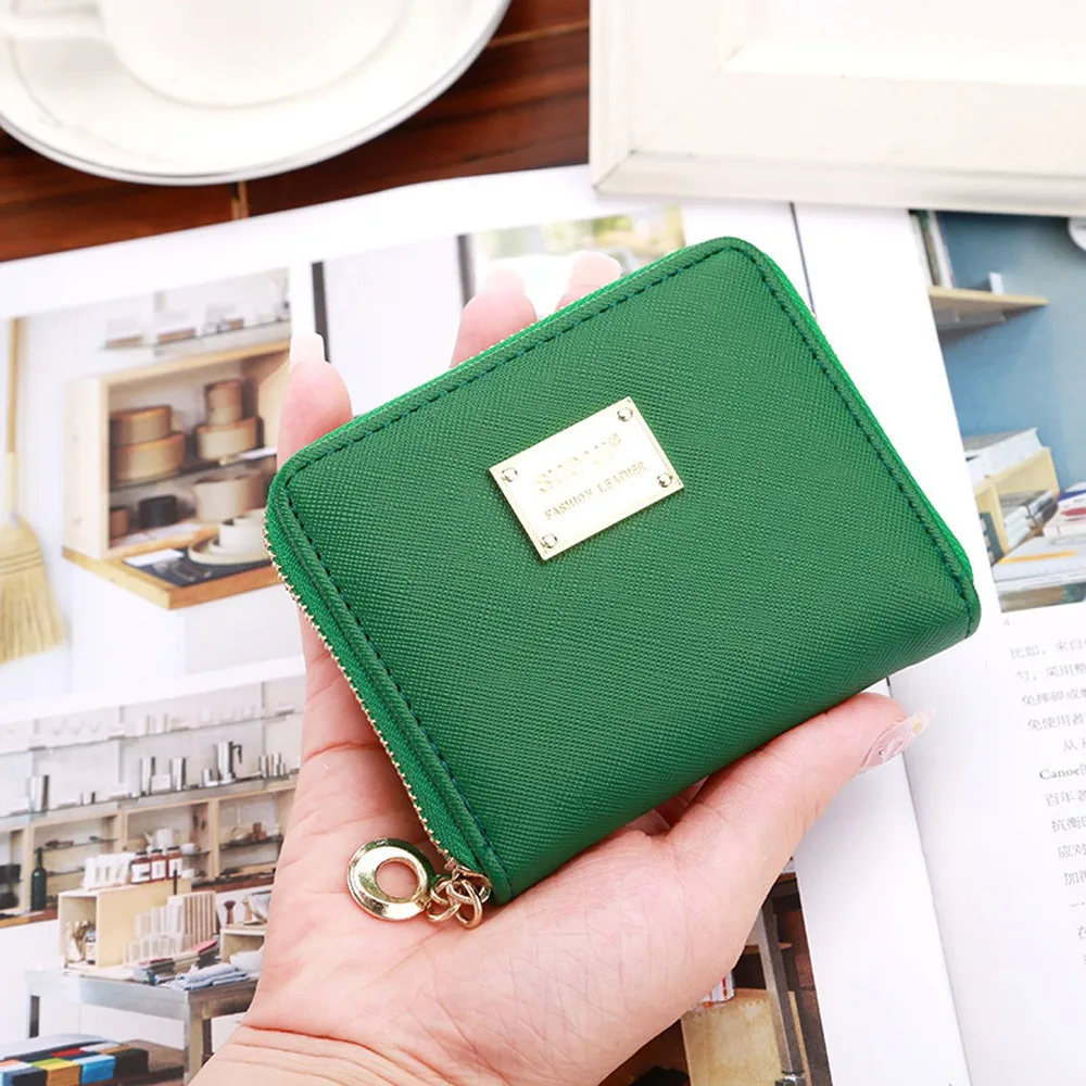 Модный женский кошелек, женский кожаный маленький кошелек, держатель для карт, на молнии, портмоне, клатч, сумочка, Прямая поставка, bolsa feminina#6 - Цвет: Green