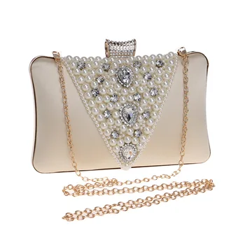 

Pearl Crystal Rhinestone Diamond Studded Women Evening Bag Luxury Clutch Purse Fashion Handbag Metral Frame for Party Banquet