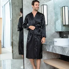 Мужские пижамы халат черный G Fupa халат мужской Шелковый Атласный халат Летние повседневные пижамы v-образным вырезом кимоно, юката, банный халат платье