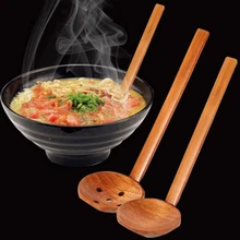 6 Pieces Handcrafted Wooden Ramen Spoon and Colander with Long Handle Home Tableware Kitchen Utensils
