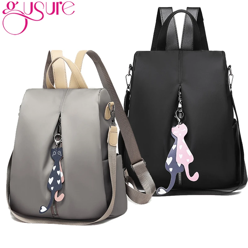 

Gusure Double-use Women's Anti-theft Backpack Fashion Simple Solid Color Girls School Bagpack Oxford cloth Shoulder Bag