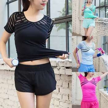 

Newest Mesh Openwork Yoga Fitness Short Sleeve T-shirt Female Sports Running Shirt Quick-drying Suit Blouse TY66