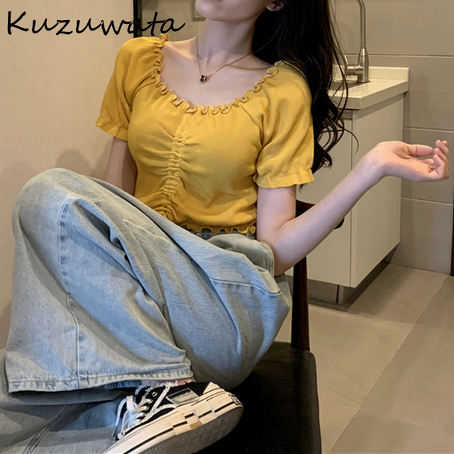 V Neck Short Sleeve Multicolor Shirt Drawstring Design Slim Fit Short Pull Femme Summer 2022 New Sueter Mujer Ol