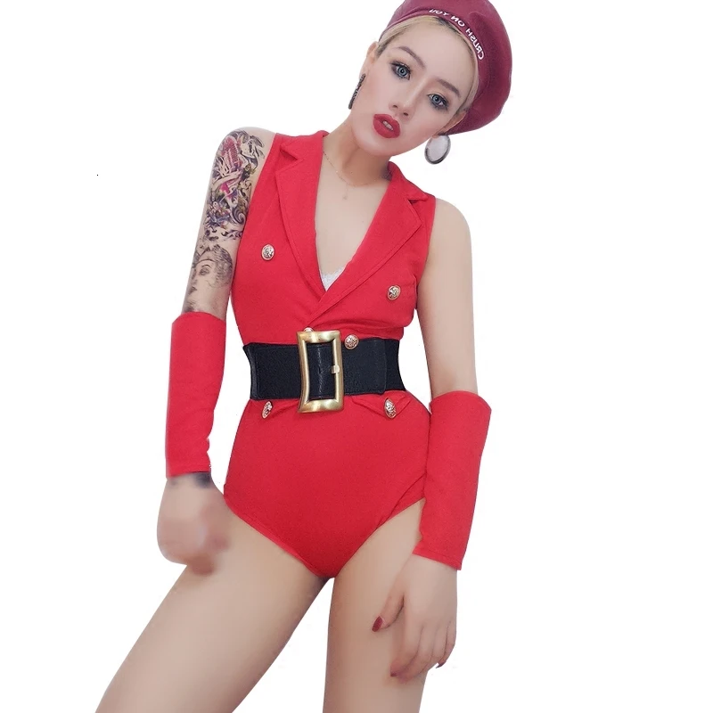 Custom Style Sexy Nightclub Clothes Red Beyonce Bodysuit Dj Jumpsuit Woman Stage Outfit Stage Costumes For Singers (3)