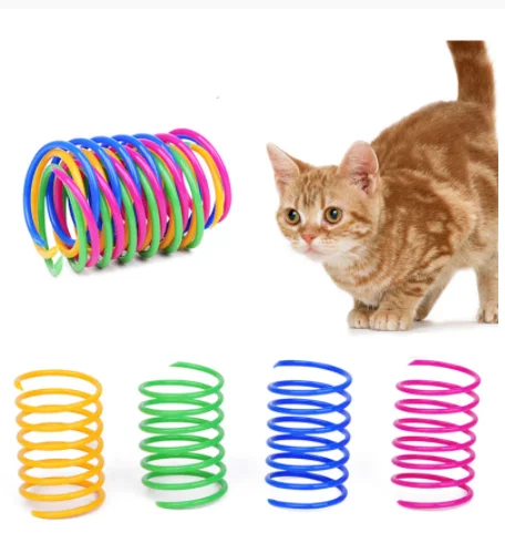 3pcs/lot Cat Spring Toy Colorful Plastic Spring Training Toy For Interacting With Pet Cats cat plastic spring toy colorful coil spiral springs pet action wide durable interactive toys pet plastic play spring cat toy