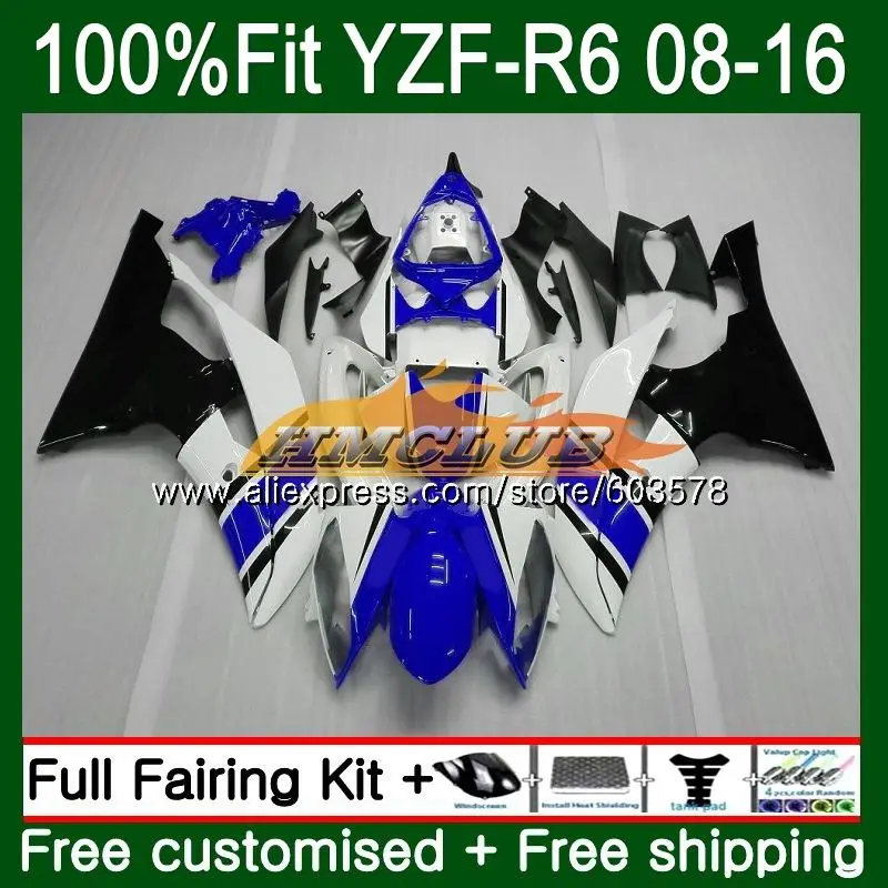 Инъекций для YAMAHA YZF600 YZF R6 2008 57CL. 16 YZF 600 R 6 YZF-R6 YZFR6 08 09, 10, 11, 12, 13, 14, 15, 16 лет белая, голубая обшивка - Цвет: No. 1