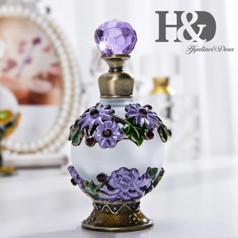 H& D 25 м многоразовая пустая стеклянная матовая парфюмерная бутылка украшенная драгоценными камнями цветочный узор Необычные Эфирные Масла Бутылка для путешествий и леди подарок