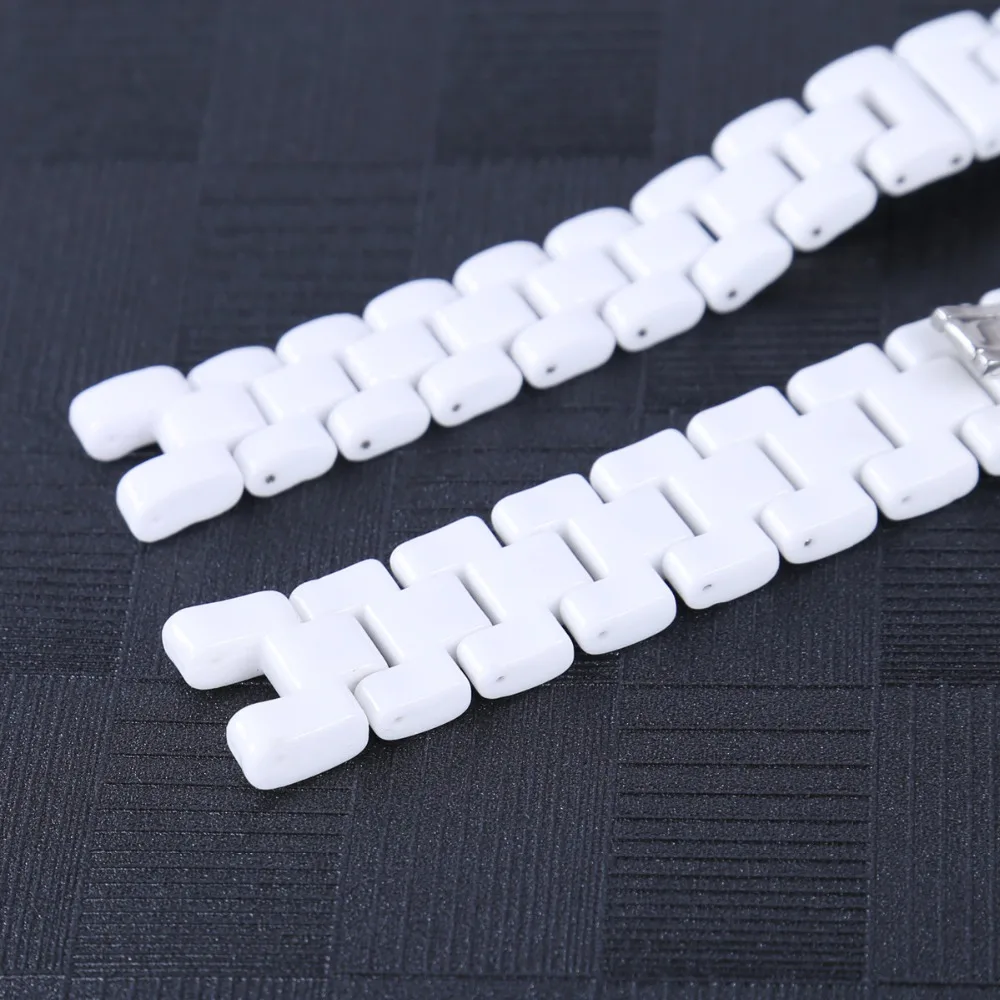 16cmx16.2mm 19cmx18.6mm White Ceramic Watch Band Universal Men Women Ceramic Watch Strap Notched White Bracelet (9)