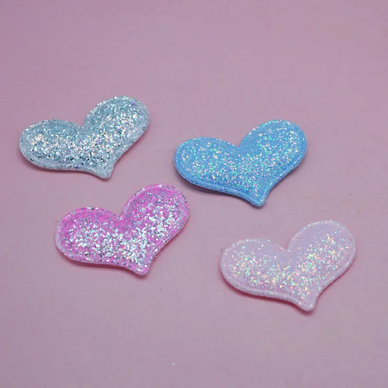 

64pcs/lot 3.8*3cm shiny Heart Patches Appliques for Craft Clothes Sewing Supplies DIY Hair Clip Accessories