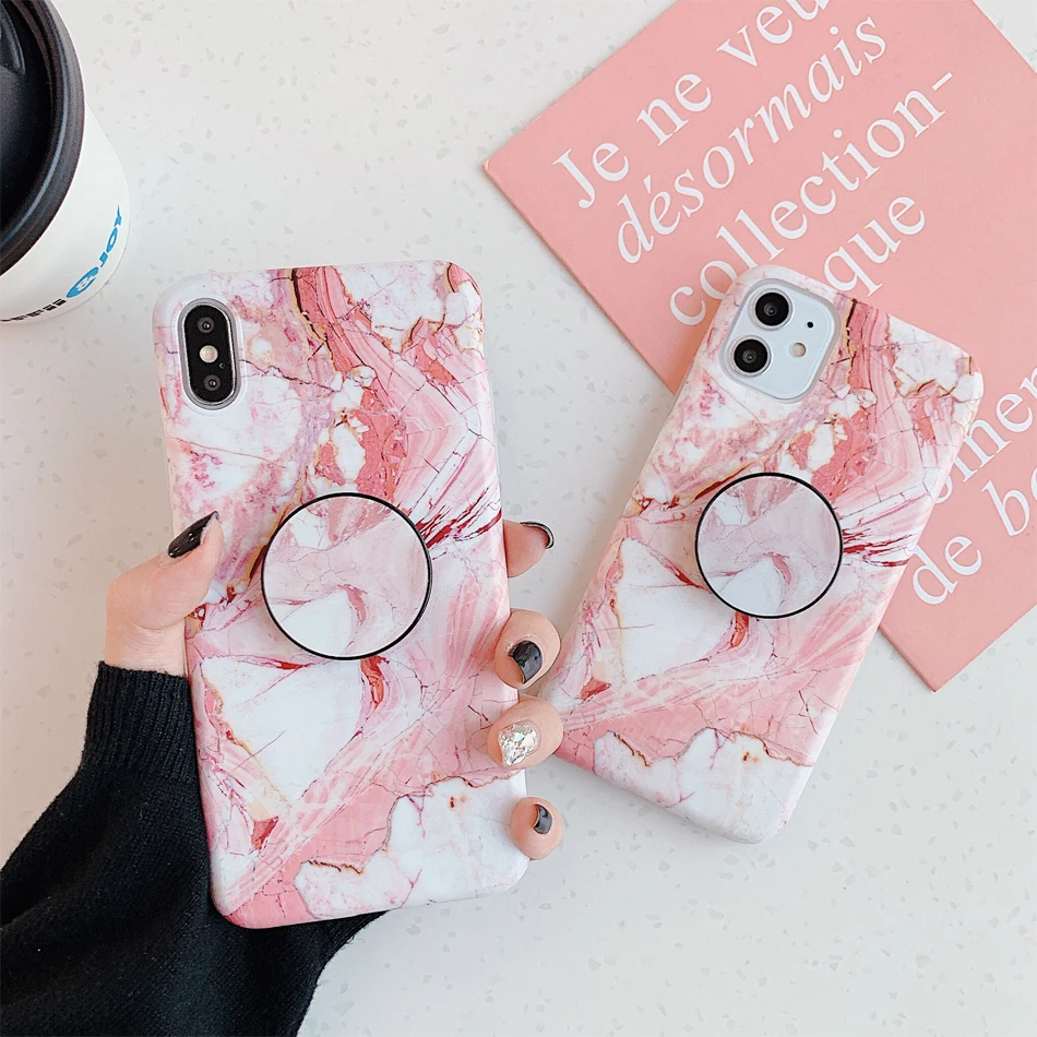 Sinocom Handa Чехлы под мрамор для iPhone 11 XR 8 XS Max X XR X 6S 7 8 Plus чехол 11 Pro Max marble Grip Stand Holder Funda Coque