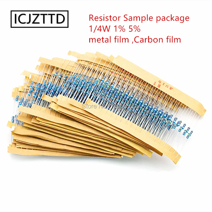 1/4W 1 metal film resistor Sample package 5 Carbon film Color ring resistance DIP 100R 10K 1M