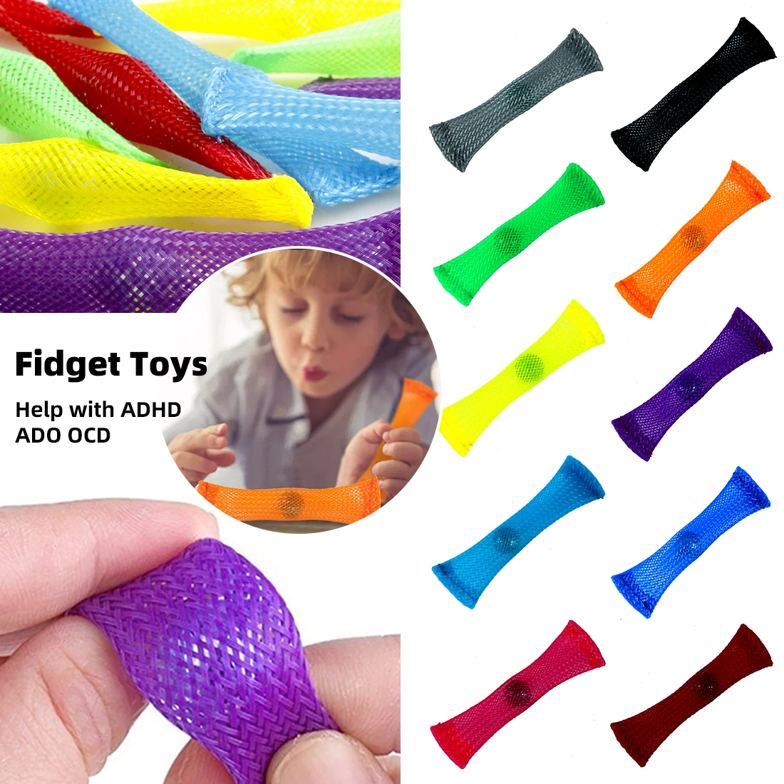 Fidget Marbles Braided Mesh Toy Children Adults Stress Relief Cubes ADHD 