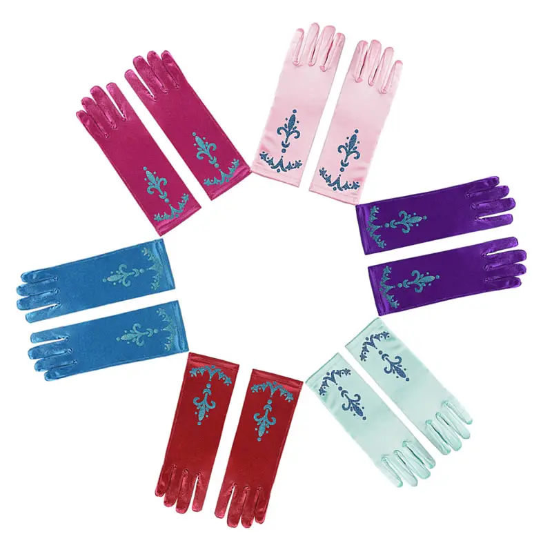 Girl Elsa Coronation Gloves Long Finger Gloves 24cm Sequins Printed Halloween Party Princess Costume Accessories halloween gloves children dance gloves girls satin gloves