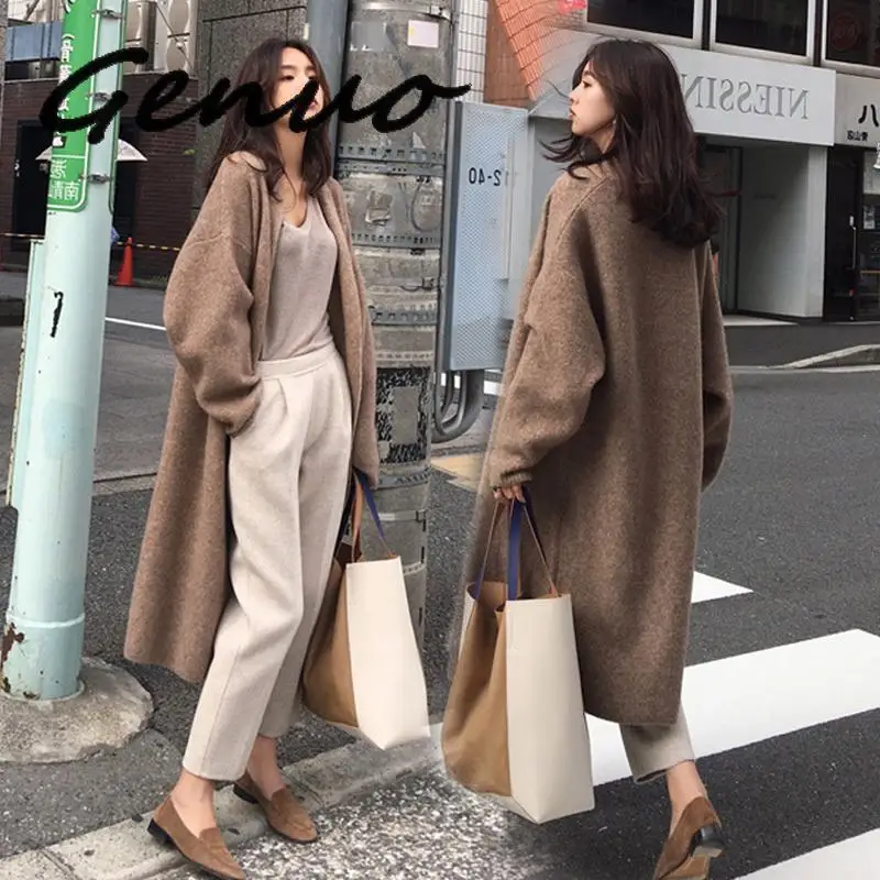 

Genuo New 2019 Winter Cardigan Coat Women Oversize Long Carigan Solid Color Korean Open Stitch Sweater Coat