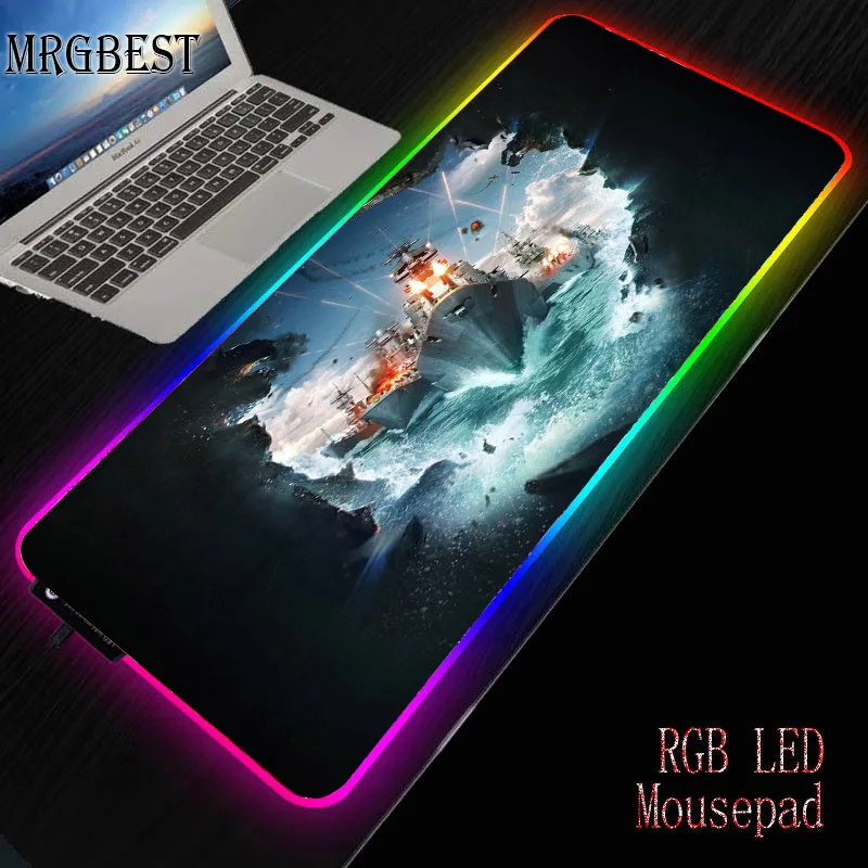 

MRGBEST Nautical Battleship HD Office Computer Desk Mat Black Lock Edge Large RGB with LED USB Mouse Pad Rubber Stripes Non-slip