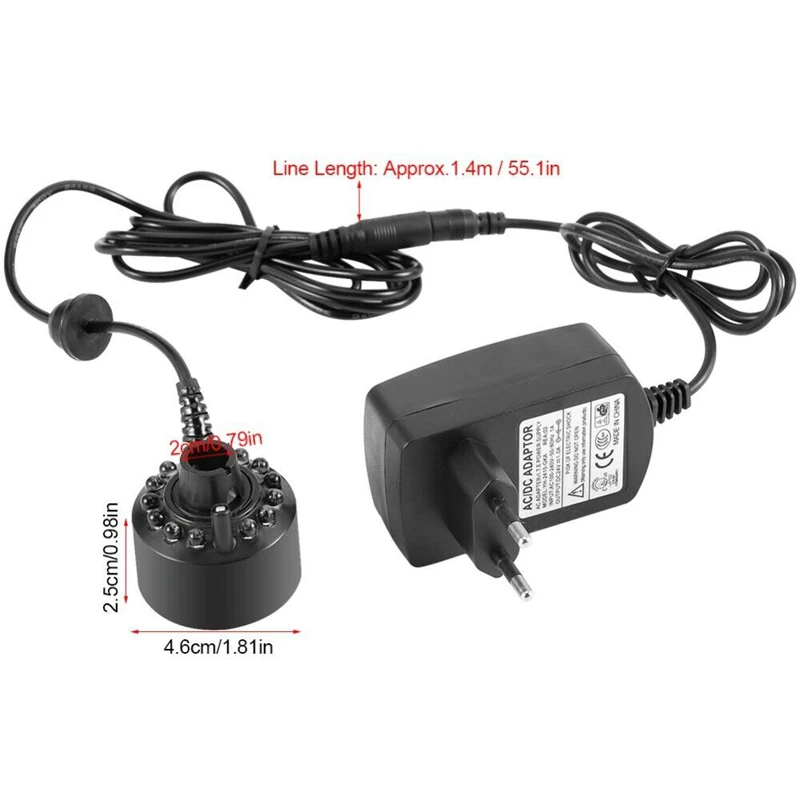 Ultrasonic Mist Maker Water Fountain Pond Atomizer Colorful Proxy Lights With Adapter