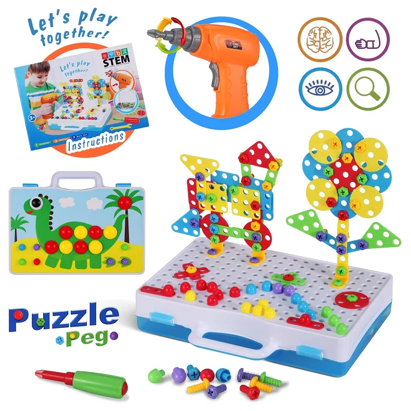 

224PCS Kids Electric Drill Puzzle Toy Screw Group Nut Disassembly Match Puzzle Assembled Educational Toys Christmas Gift 2020